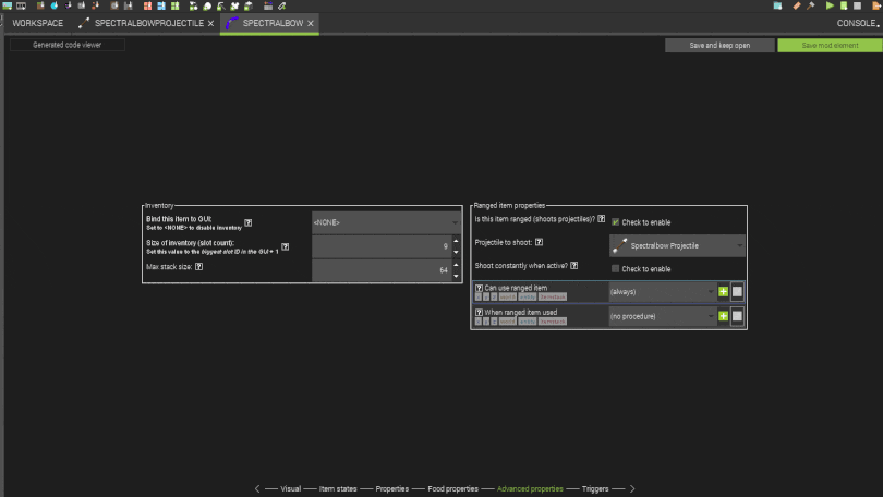 New projectile mod element and usage of this mod element in custom item mod element in MCreator mod making tool